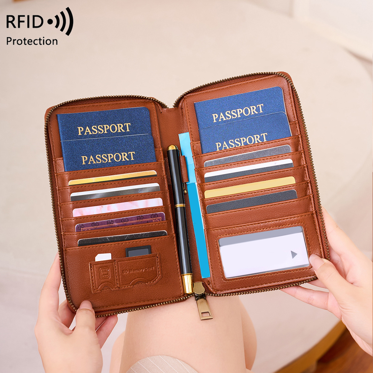 Passport Wallet Rfid - Trendy vliegtuigdesign RFID-blokkerende paspoortportemonnee lange rits