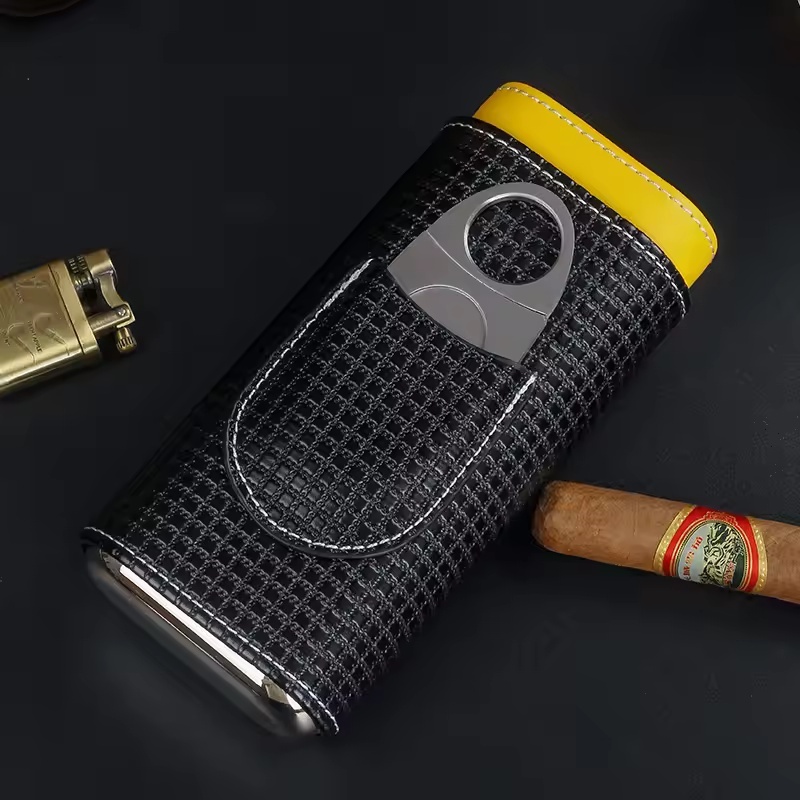 Cigar Cutter Set - Draagbare lederen sigaren humidor met cederhouten