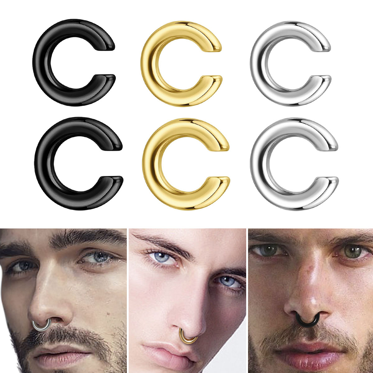 Young Men'S Accessories - 1pc Overdreven c-vormige Non-Piercing Neusring Nep